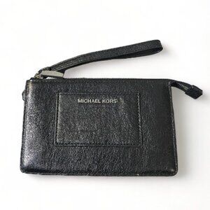 NWOT- MICHAEL KORS - Black GLITTER Wristlet Small Pocket Leather Wallet Metallic